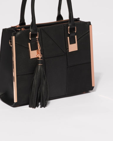 Black Textured Lucy Square Tote Bag