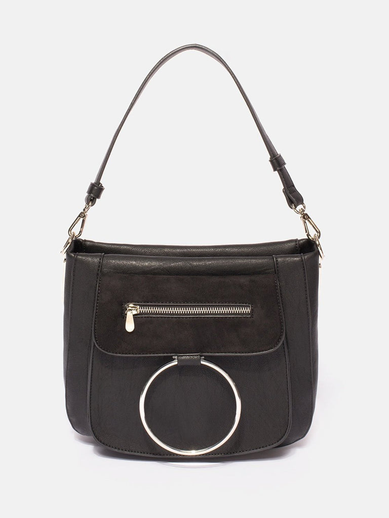 Black Textured Hannah Ring Tote Bag