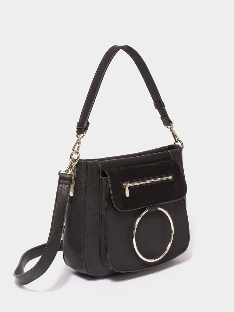 Black Textured Hannah Ring Tote Bag