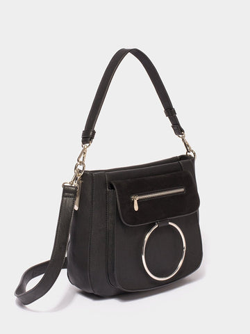 Black Textured Hannah Ring Tote Bag