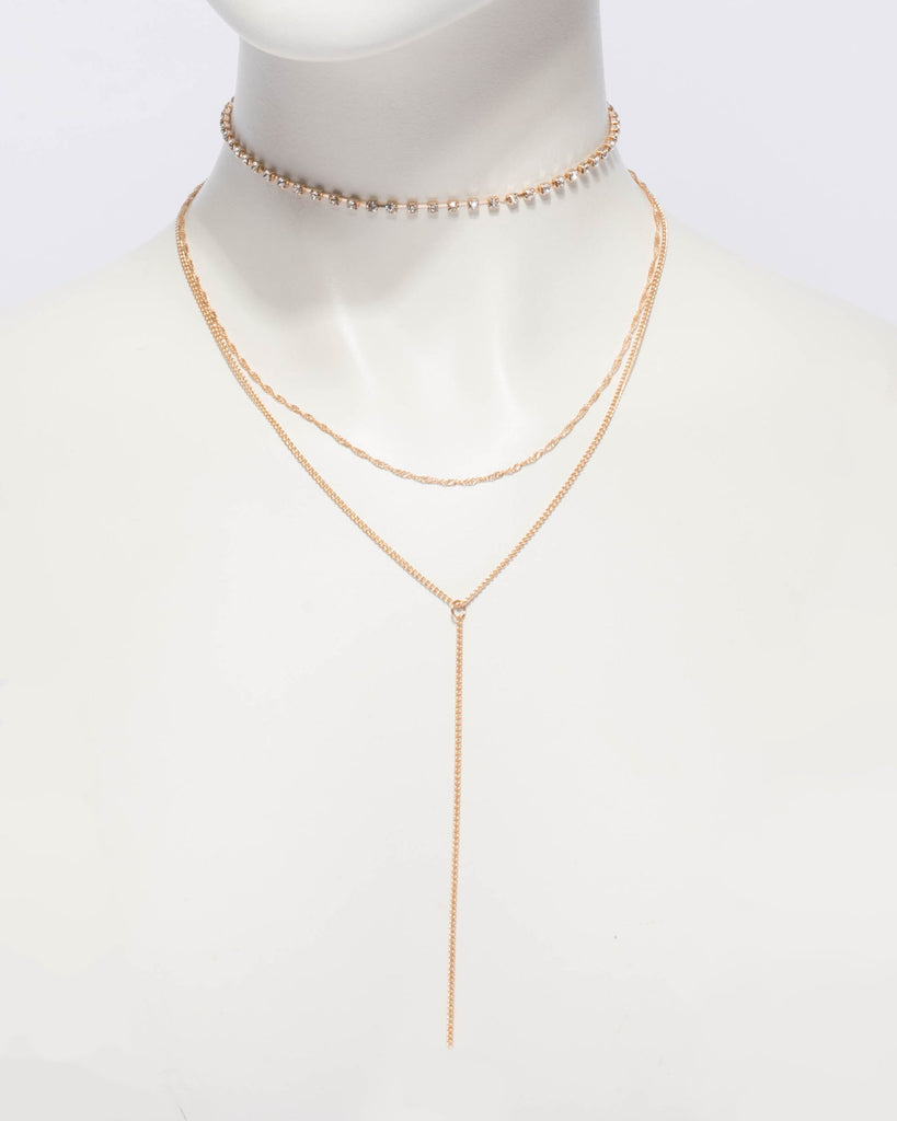 Diamante Cup Chain Choker Lariat Necklace