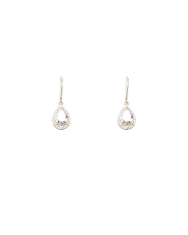 Cubic Zirconia Silver Tone Pear Halo Hook Earrings