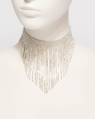 Diamante Cup Chain Tassel Choker Necklace