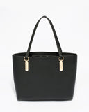 Black Smooth Angelina Tote Bag With Gold Hardware