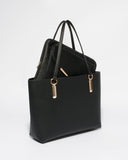 Black Smooth Angelina Tote Bag With Gold Hardware