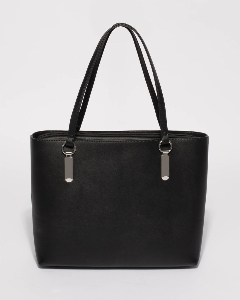 Black Angelina Tote Bag With Silver Hardware