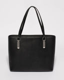 Black Angelina Tote Bag With Silver Hardware