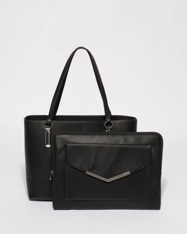 Black Angelina Tote Bag With Silver Hardware