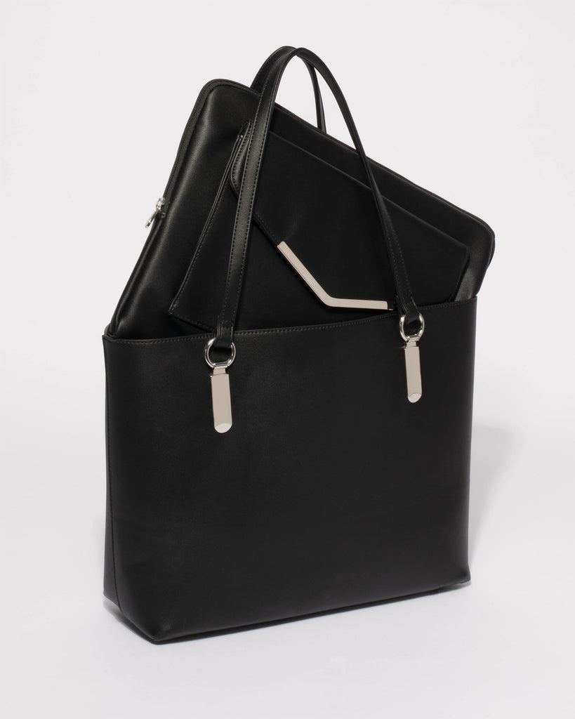 Black Angelina Tote Bag With Silver Hardware