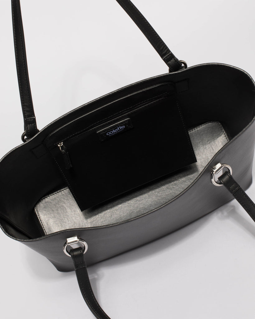 Black Angelina Tote Bag With Silver Hardware