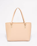 Beige Saffiano Angelina Tote Bag With Gold Hardware