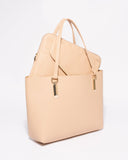 Beige Saffiano Angelina Tote Bag With Gold Hardware