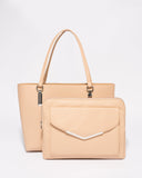 Beige Saffiano Angelina Tote Bag With Silver Hardware