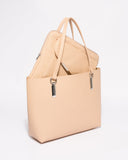 Beige Saffiano Angelina Tote Bag With Silver Hardware