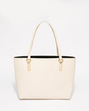 Ivory Saffiano Angelina Tote Bag With Gold Hardware