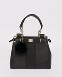 Black Textured Nadine Pom Pom Tote Bag With Silver Hardware