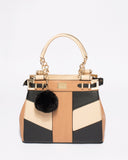 Multi Colour Textured Nadine Pom Pom Tote Bag With Gold Hardware