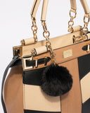 Multi Colour Textured Nadine Pom Pom Tote Bag With Gold Hardware