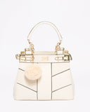 Ivory Saffiano Nadine Pom Pom Tote Bag