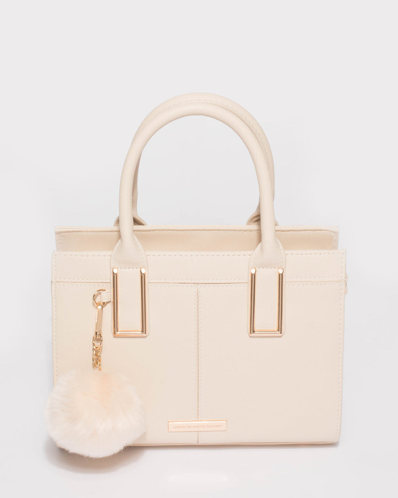 Stef Ivory Saffiano Pom Pom Mini Bag