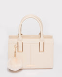 Stef Ivory Saffiano Pom Pom Mini Bag