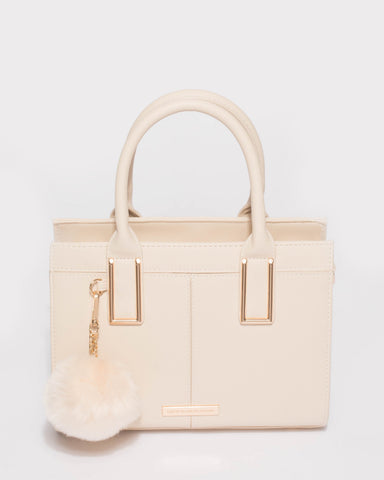 Stef Ivory Saffiano Pom Pom Mini Bag