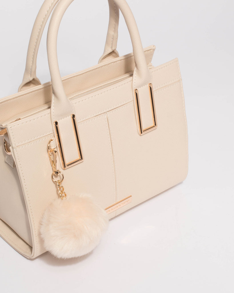 Stef Ivory Saffiano Pom Pom Mini Bag