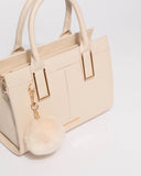 Stef Ivory Saffiano Pom Pom Mini Bag