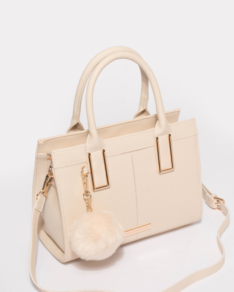 Stef Ivory Saffiano Pom Pom Mini Bag