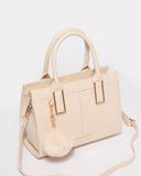 Stef Ivory Saffiano Pom Pom Mini Bag