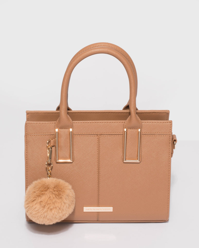 Saffiano Caramel Stef Pom Pom Mini