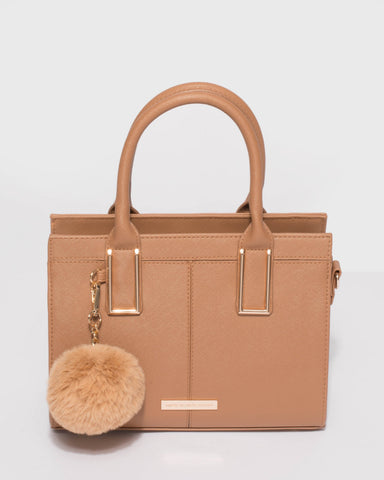 Saffiano Caramel Stef Pom Pom Mini