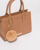 Saffiano Caramel Stef Pom Pom Mini