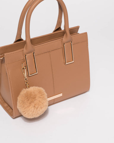 Saffiano Caramel Stef Pom Pom Mini