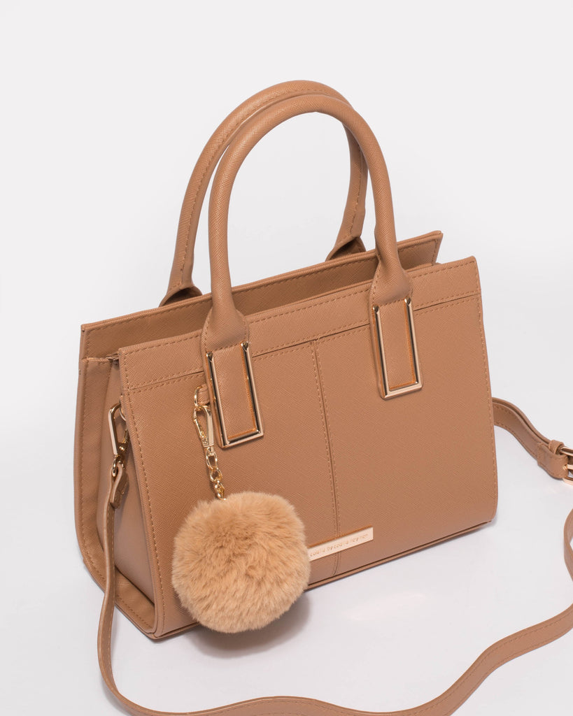 Saffiano Caramel Stef Pom Pom Mini