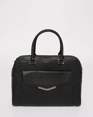 Black Smooth Taylor Tech Tote With Silver Hardware