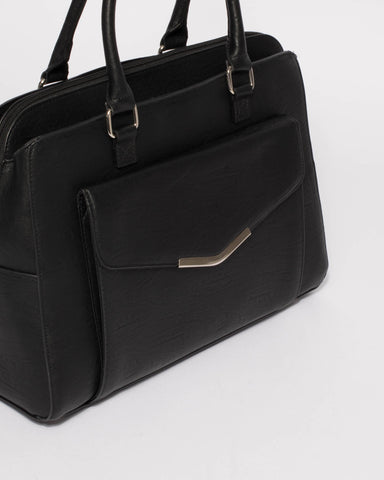 Black Smooth Taylor Tech Tote With Silver Hardware