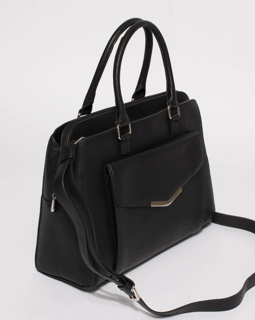 Black Smooth Taylor Tech Tote With Silver Hardware