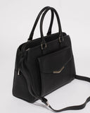 Black Smooth Taylor Tech Tote With Silver Hardware