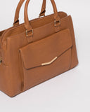 Tan Smooth Taylor Tech Tote Bag With Gold Hardware