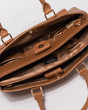 Tan Smooth Taylor Tech Tote Bag With Gold Hardware