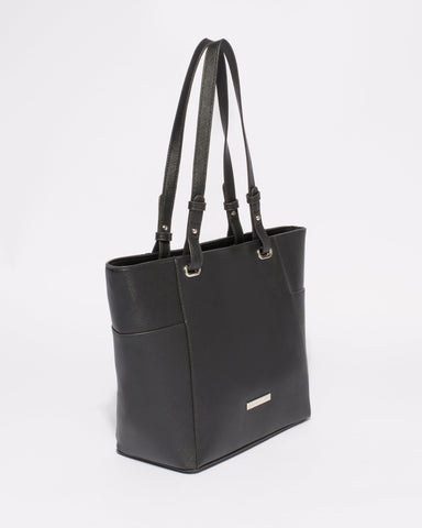 Black Saffiano Carissa Tote Bag With Silver Hardware