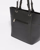 Black Saffiano Carissa Tote Bag With Silver Hardware