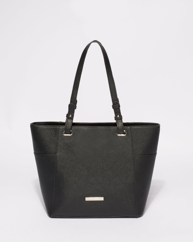 Black Saffiano Carissa Tote Bag With Silver Hardware
