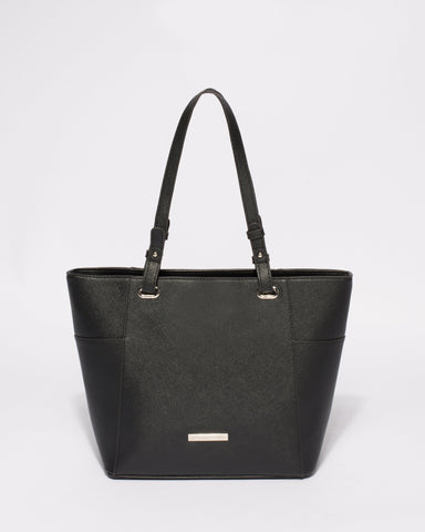 Black Saffiano Carissa Tote Bag With Silver Hardware
