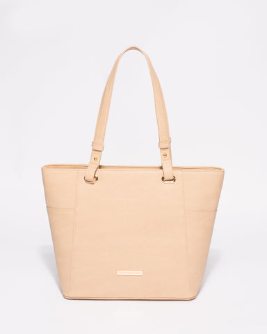 Nude Smooth Carissa Tote Bag With Gold Hardware