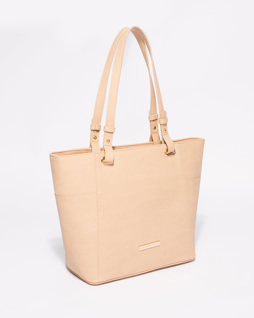 Nude Smooth Carissa Tote Bag With Gold Hardware