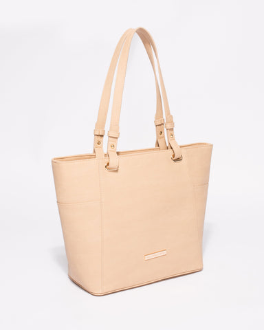 Nude Smooth Carissa Tote Bag With Gold Hardware