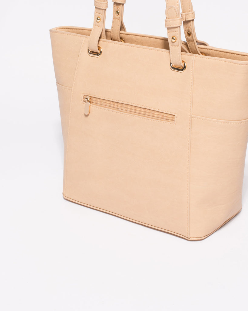 Nude Smooth Carissa Tote Bag With Gold Hardware