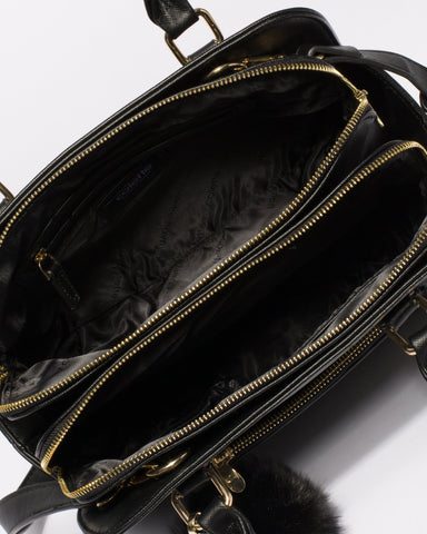 Black Saffiano Harriet Double Tote Bag With Gold Hardware